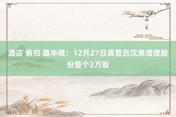 酒店 偷拍 晶华微：12月27日高管吕汉泉增捏股份整个2万股